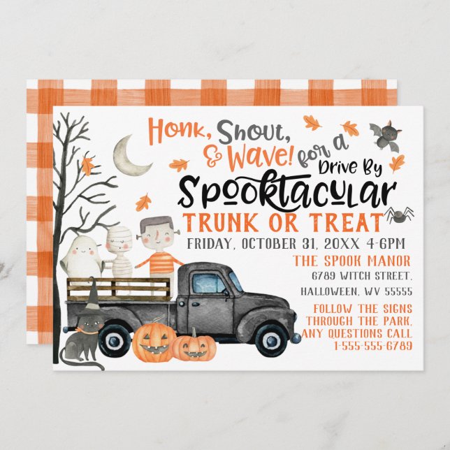 Drive By Halloween Party Trunk or Treat Parade Invitation (Front/Back)