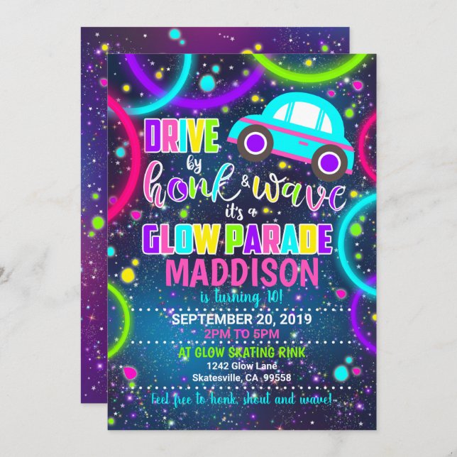 Drive by Honk and Wave Glow Party Invitation (Front/Back)