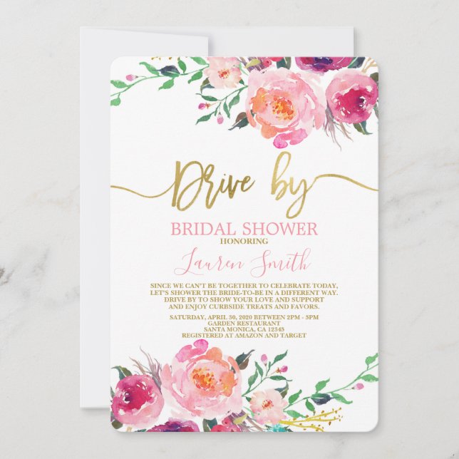 Drive by hot pink Bridal Shower Invitation (Front)