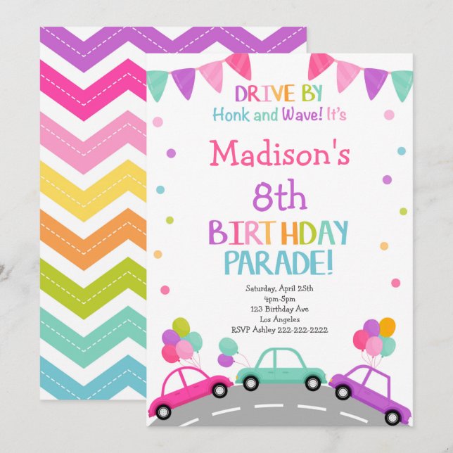 Drive by Invitation, Birthday Parade Invitation (Front/Back)