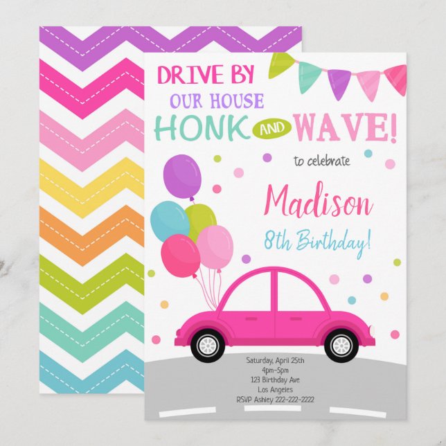 Drive By Invitation, Birthday Parade Invites (Front/Back)