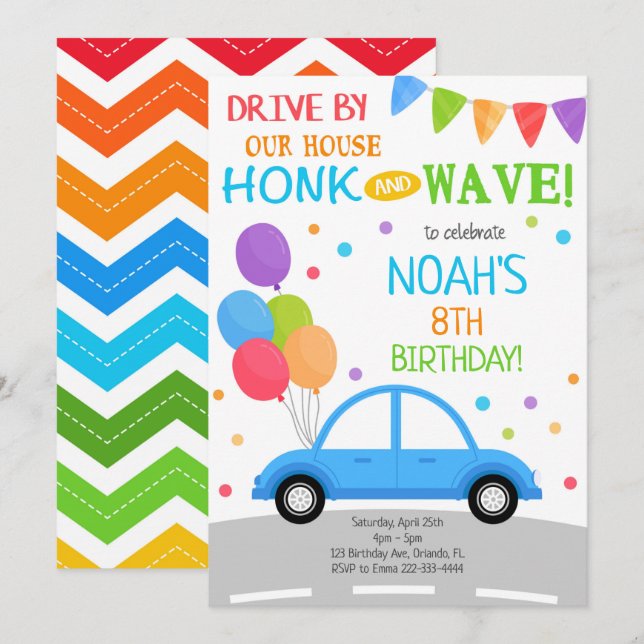 Drive By Invitation, Boy Birthday Parade Invites (Front/Back)