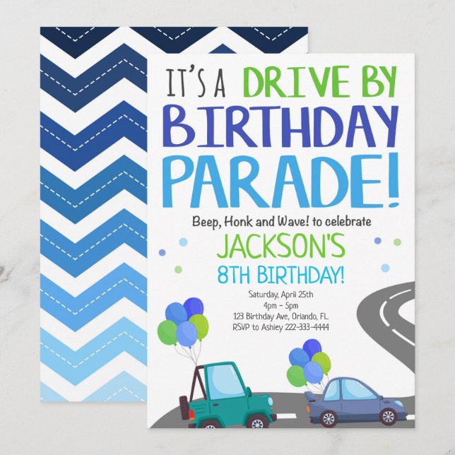 Drive By invites, Birthday parade Invitation (Front/Back)