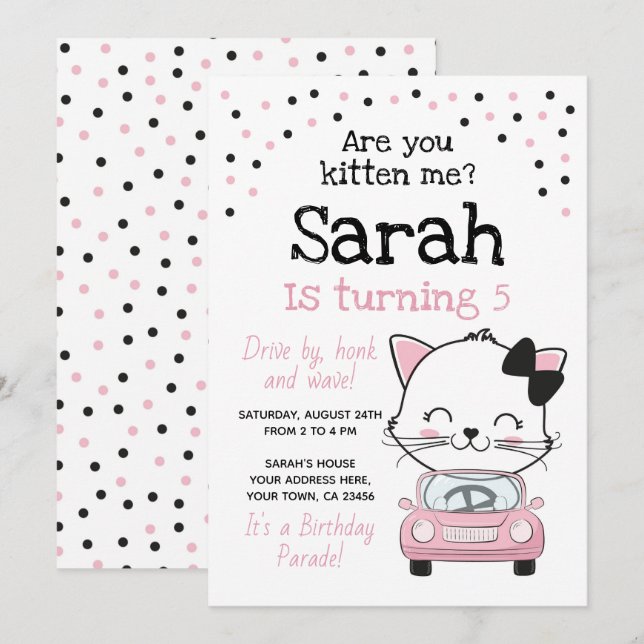 Drive By Kitty Cat Birthday Invitation (Front/Back)