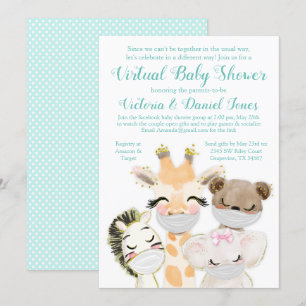 Drive By Mail Baby Shower Baby Animals Masks Invitation