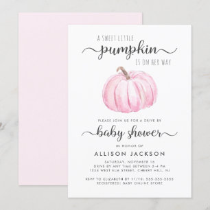 Drive By Pink Pumpkin Watercolor Baby Girl Shower Invitation