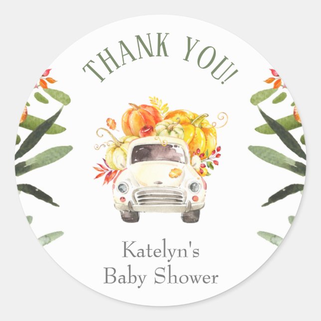Drive By Pumpkin Baby Shower Sticker (Front)