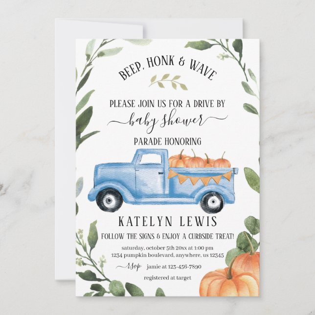 Drive By Pumpkin Boy Baby Shower Invitation (Front)