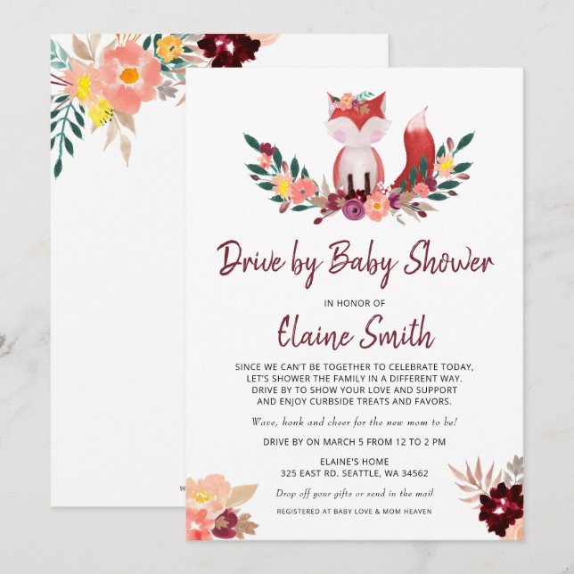 Drive By Rustic Fox Gender Neutral Baby Shower Invitation (Front/Back)