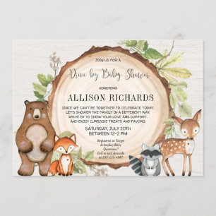 Drive by rustic woodland animals baby shower invitation