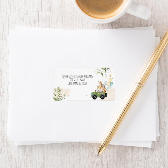 Drive-by Safari Baby Animals Baby Shower Label (Insitu)