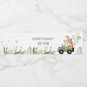 Drive-by Safari Baby Animals Baby Shower Water Bottle Label