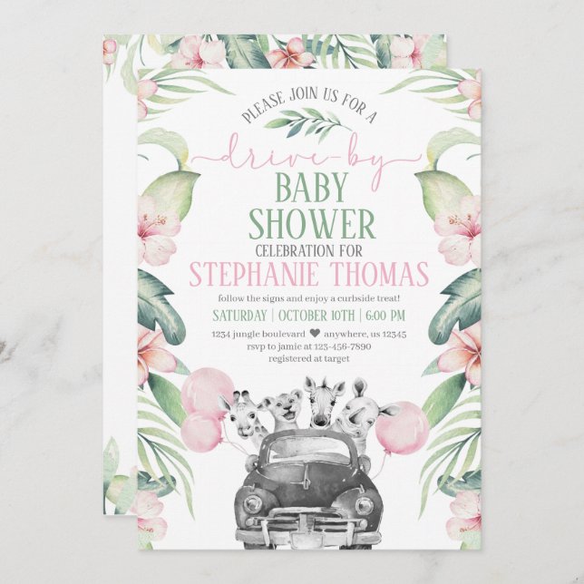Drive By Safari Baby Shower Parade Invitation (Front/Back)