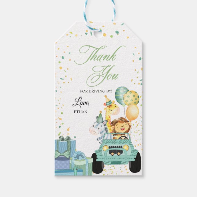 Drive By Safari Birthday Parade Favour Tag (Front)