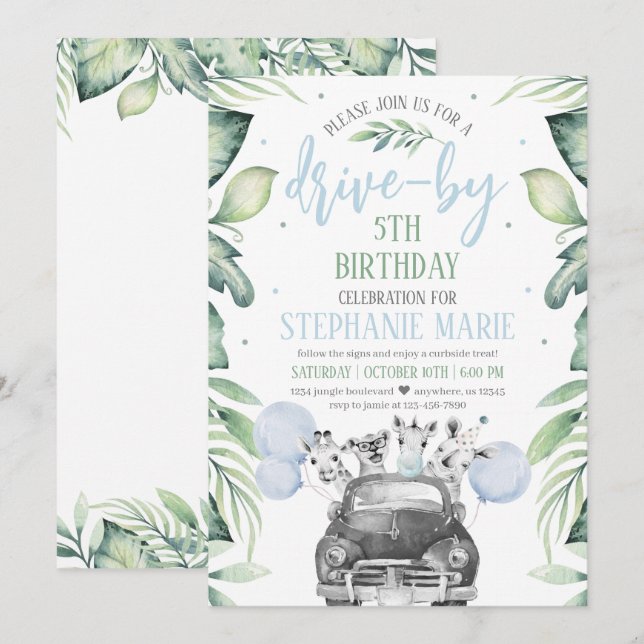 Drive By Safari Birthday Parade Invitation (Front/Back)