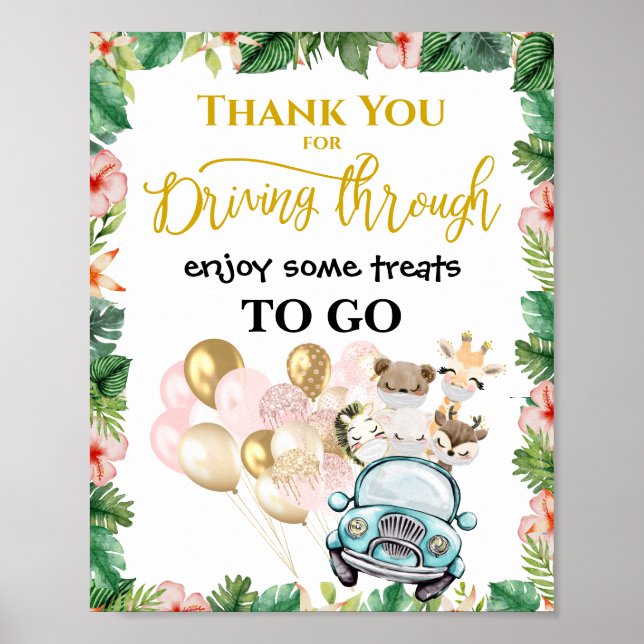 Drive By Shower TREAT FAVOR Sign | Safari Friends (Front)