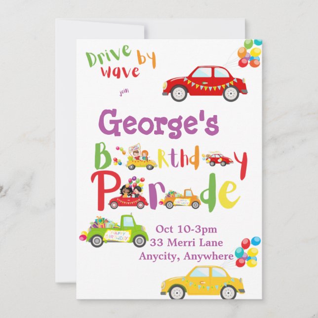 Drive by Simple Birthday Invitation Card (Front)