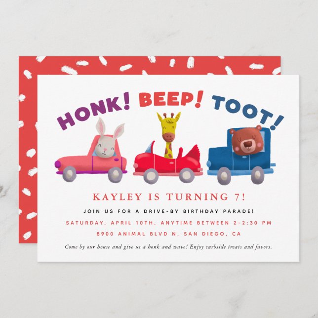 Drive By Social Distancing Kids Birthday Party Invitation (Front/Back)
