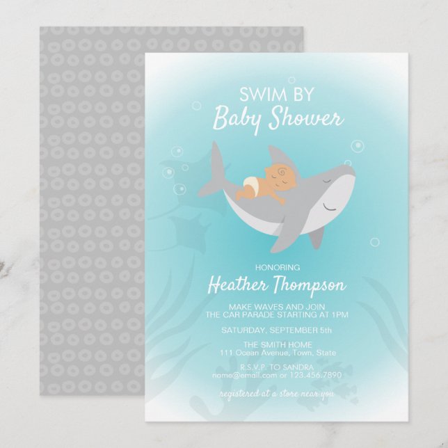Drive By Sweet Shark Baby Shower Invitation (Front/Back)