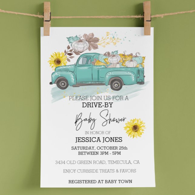 Drive-by Truck Pumpkin Autumn Baby Shower  Invitation (Creator Uploaded)