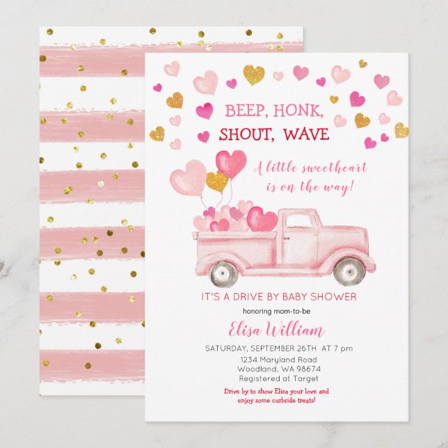 Drive By Valentine Sweetheart Baby Shower Invitation (Front/Back)