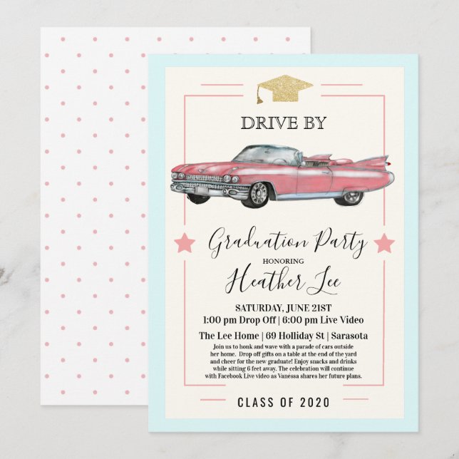 Drive By Virtual Female Graduation Party Invitation (Front/Back)