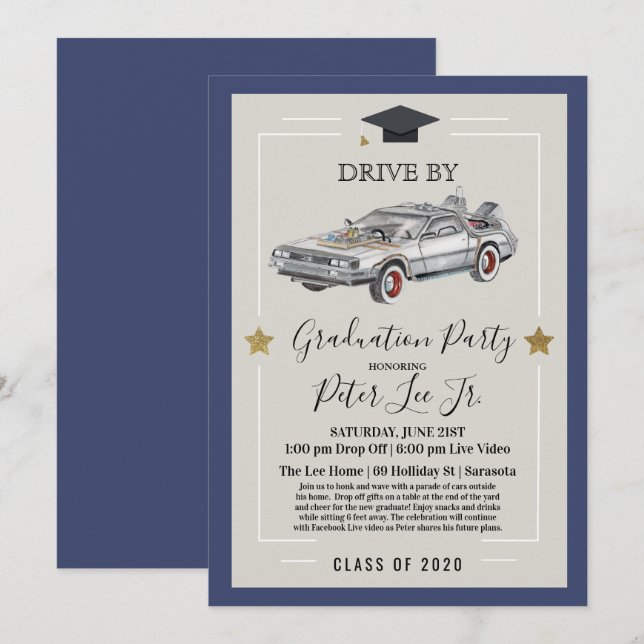 Drive By Virtual Male Graduation Party Invitation (Front/Back)