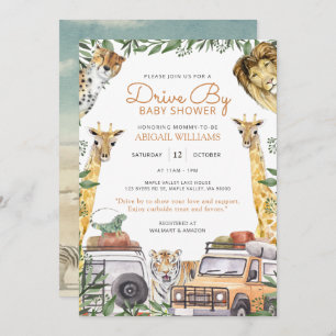 Drive-By Wild Safari Animals Baby Shower Invitation