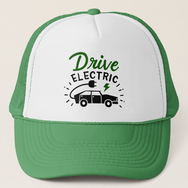 Drive Electric Green Black Automobile  Trucker Hat (Front)