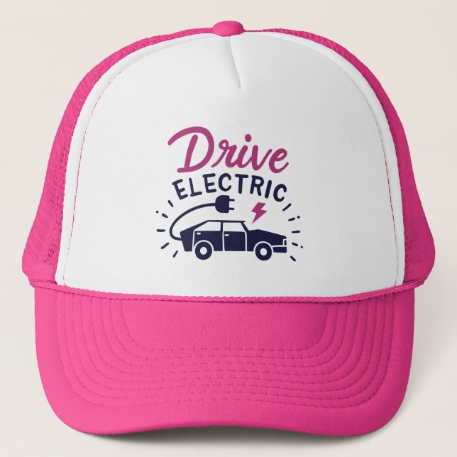 Drive Electric Pink Black Automobile  Trucker Hat (Front)