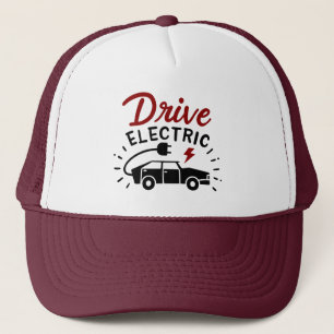 Drive Electric Red Black Automobile  Trucker Hat