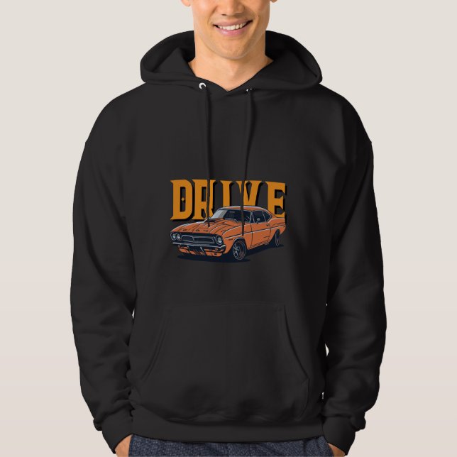 DRIVE – Fast Vintage Orange Car Hat Hoodie (Front)