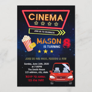 Drive in movie party invitation