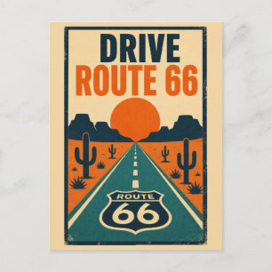Drive Route 66 Vintage Americana Desert Highway Postcard