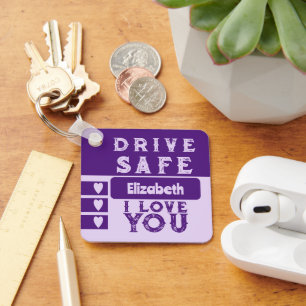 Drive safe I love you add name photo purple Key Ring