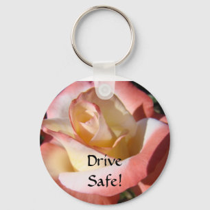 Drive Safe! Moms said keychain Pink Rose Flower