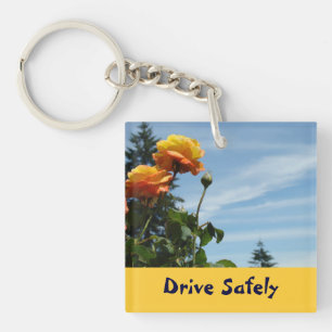 Drive Safely keychains Orange Rose Flower Driving