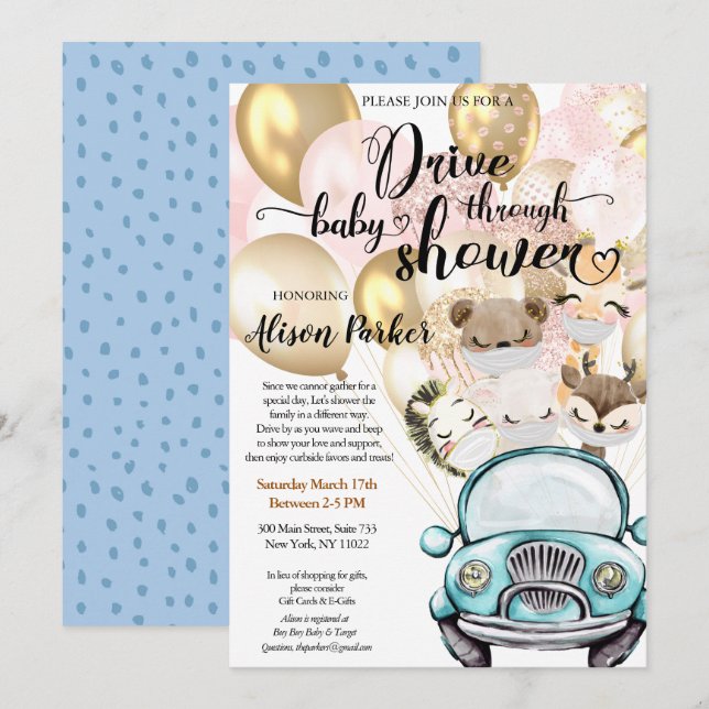 Drive Through Baby Shower | Masked Safari Friends Invitation (Front/Back)