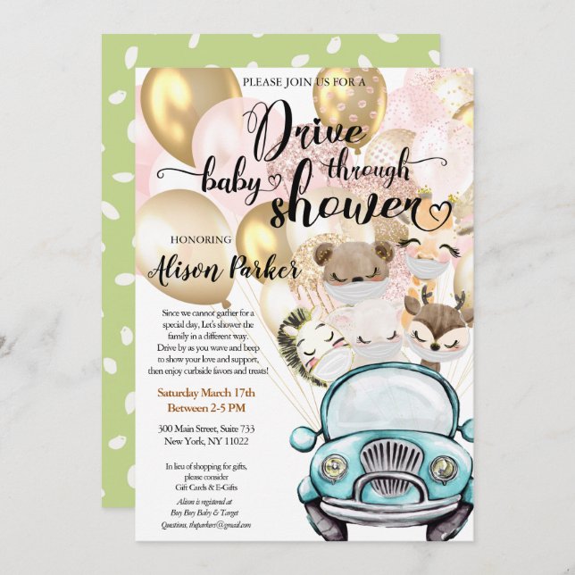 Drive Through Baby Shower | Masked Safari Friends Invitation (Front/Back)