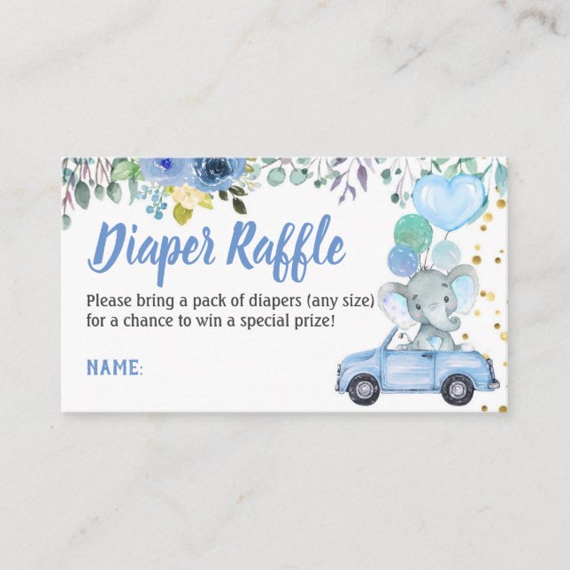 Drive Through Boy Baby Shower Diaper Raffle Ticket Enclosure Card (Front)