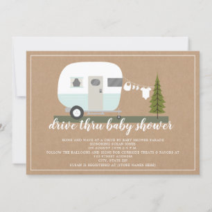 Drive Thru Baby Shower Blue Camper Woodland Invitation