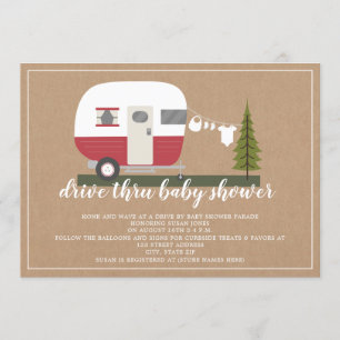 Drive Thru Baby Shower Red Camper Woodland Invitation