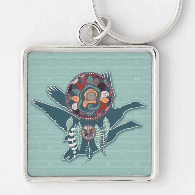 Driven Goose Spirit Guide for Native American Key Ring (Front)