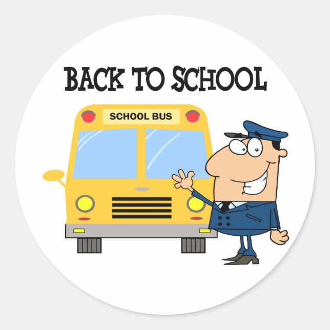 Driver In Front of School Bus Classic Round Sticker (Front)