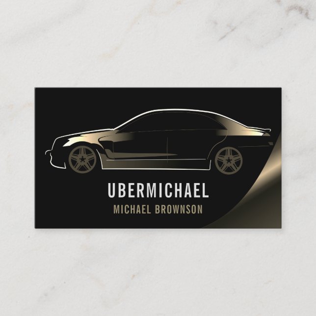 Driver Metallic Car Black gold Auto logo Business Card (Front)