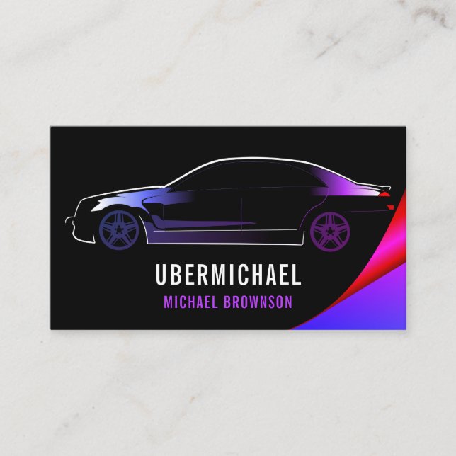Driver Metallic Car Black purple neon lux auto Business Card (Front)