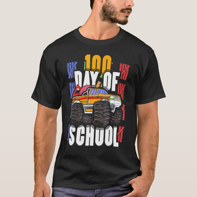 Driver Monster Truck Student 100th Day 100 Days Of T-Shirt (Front)