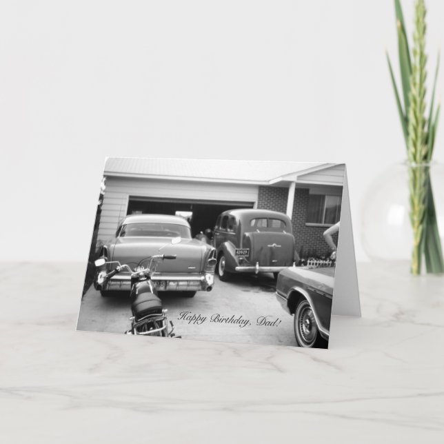 Driveway Full of Vintage Cars Dads Birthday Card (Front)