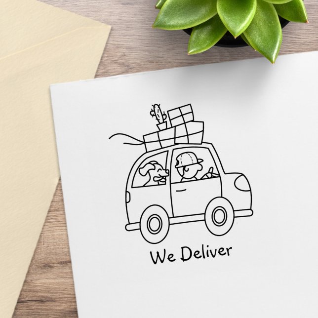 Driving Car with Boxes We Deliver Rubber Stamp (Creator Uploaded)