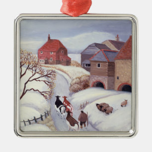 Driving Cows home in the Snow Metal Tree Decoration